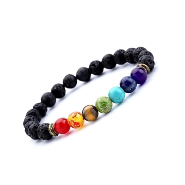 CRYSTOORA Natural 7 Chakra Lava Stone Chakra Bracelet- 8MM
